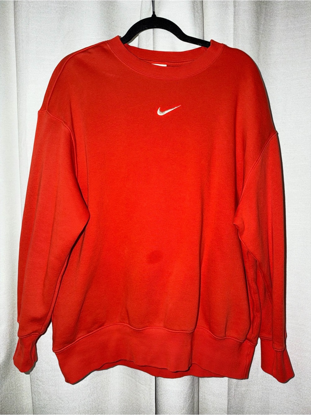 Nike Men’s Bright Red Crewneck Sweatshirt with White Swoosh